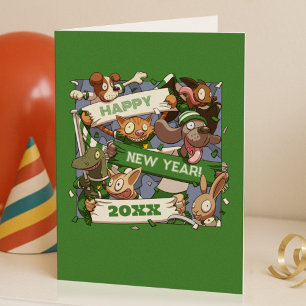 Tarjeta De Agradecimiento Animales Divertidos Añaden el Año Nuevo Aficionado