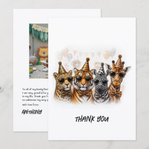 Tarjeta De Agradecimiento Animales divertidos de fiesta Safari Cumpleaños de