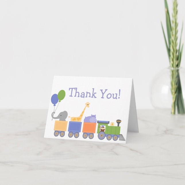 Tarjeta De Agradecimiento Animales En Un Aniversario Del Tren Gracias Cartas (Anverso)