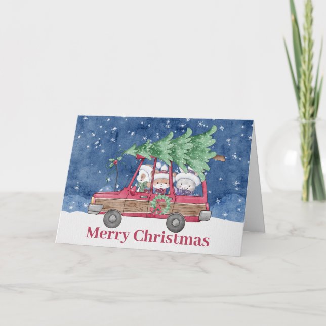 Tarjeta De Agradecimiento Animales festivos de árbol de Navidad (Anverso)