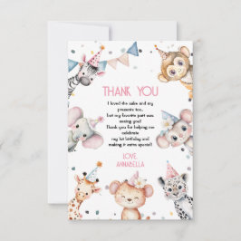 Tarjeta De Agradecimiento animales fiestas fiesta de cumpleaños del chica sa
