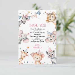 Tarjeta De Agradecimiento animales fiestas fiesta de cumpleaños del chica sa