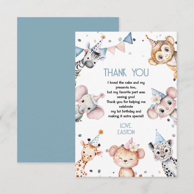 Tarjeta De Agradecimiento animales fiestas linda fiesta de cumpleaños de chi (Anverso / Reverso)