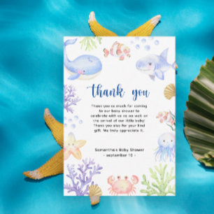Tarjeta De Agradecimiento Animales marinos en acuarela - gracias por el baby