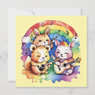 Tarjeta De Agradecimiento Animales muy bien educados tocando música en el ar