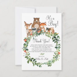 Tarjeta De Agradecimiento Animales rústicos de Woodland Niño neutral de Baby