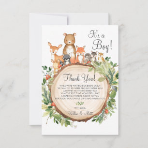 Tarjeta De Agradecimiento Animales Rústicos del Bosque para Baby Shower Niño