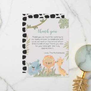 Tarjeta De Agradecimiento Animales Safari Salvajes Baby Shower Neutral de un