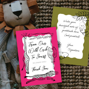 Tarjeta De Agradecimiento Animales Safari salvajes enmarcan rosa oscuro