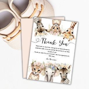 Tarjeta De Agradecimiento Animales Salvajes de la Jungla Safari Shower Niña