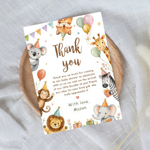 Tarjeta De Agradecimiento Animales Salvajes de Safari Baby Shower Sin Género