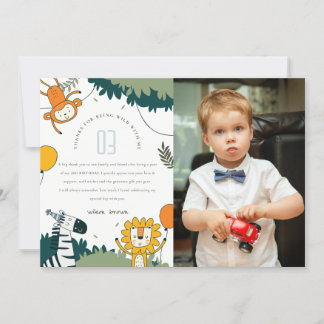 Tarjeta De Agradecimiento Animales Salvajes Lindos de la Jungla Foto Cumplea