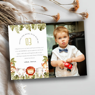 Tarjeta De Agradecimiento Animales Salvajes Tropicales Safari Cumpleaños Inf