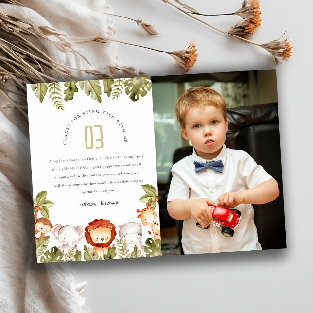 Tarjeta De Agradecimiento Animales Salvajes Tropicales Safari Foto Cumpleaño (Subido por el creador)