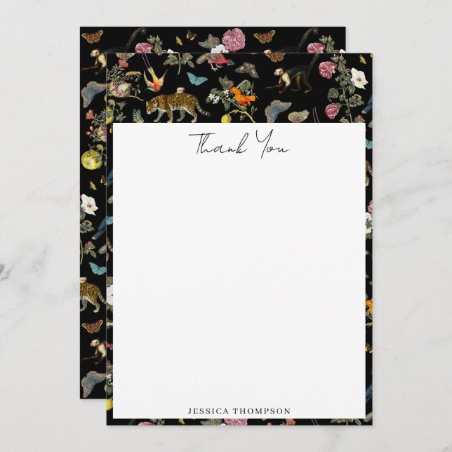 Tarjeta De Agradecimiento Animales salvajes vírgenes y oscuros en el bosque (Anverso / Reverso)