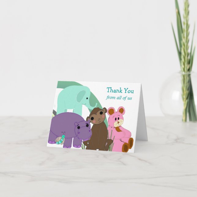 Tarjeta De Agradecimiento Animales zoológicos caprichososGracias (Anverso)