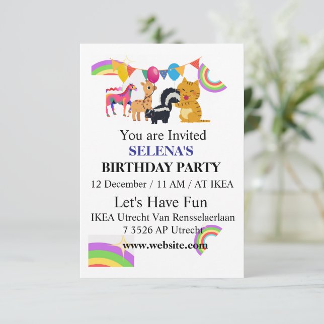 Tarjeta De Agradecimiento Animals & Rainbows Birthday Party Invitation (Anverso de pie)