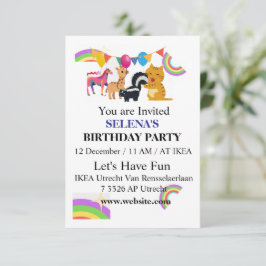 Tarjeta De Agradecimiento Animals & Rainbows Birthday Party Invitation