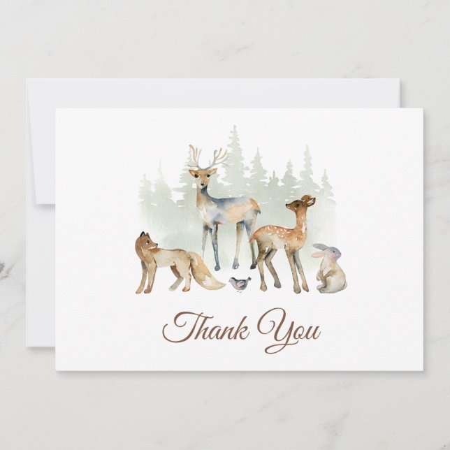 Tarjeta De Agradecimiento Animals Woodland Baby Shower (Anverso)