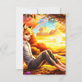Tarjeta De Agradecimiento Anime Fox Male en el paisaje al atardecer