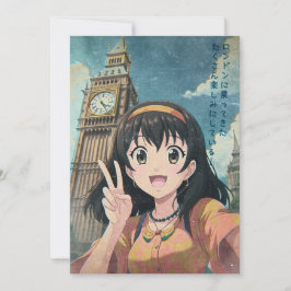 Tarjeta De Agradecimiento Anime Girl with Big Ben, London - Retro Kawaii Art
