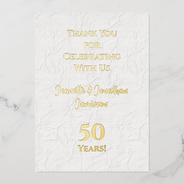 Tarjeta de agradecimiento Aniversario 50 dorado  (Anverso)