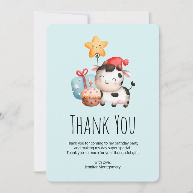 Tarjeta De Agradecimiento Aniversario Adorable De La Vaca Sonriente Gracias (Anverso)