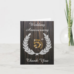 Tarjeta De Agradecimiento Aniversario de 5 años Rustic Wood Diamond Laurel