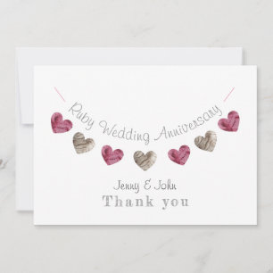 Tarjeta De Agradecimiento Aniversario de boda de rubíes del empavesado 40.o