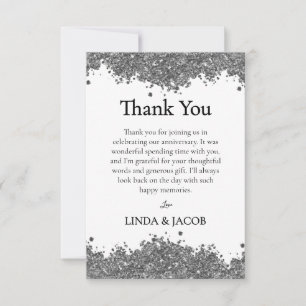 Tarjeta De Agradecimiento Aniversario de Boda Plata Purpurina Falsa