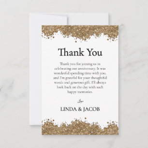 Tarjeta De Agradecimiento Aniversario de Bodas de Oro Dorado Falso Brillo