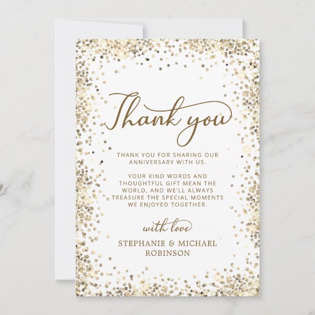Tarjeta De Agradecimiento Aniversario de Bodas de Oro Moderno Script 50 (Anverso)