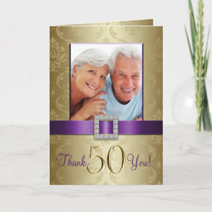 Tarjeta De Agradecimiento Aniversario de Bodas de Oro Púrpura Gracias