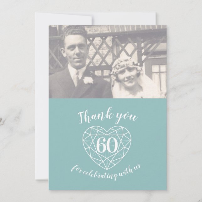 Tarjeta De Agradecimiento Aniversario de corazón de diamante 60 años foto (Anverso)