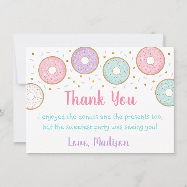 Tarjeta De Agradecimiento Aniversario de Donut Pink Gold Pastel (Anverso)