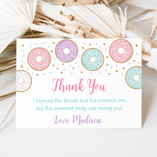 Tarjeta De Agradecimiento Aniversario de Donut Pink Gold Pastel (Subido por el creador)