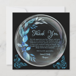 Tarjeta De Agradecimiento Aniversario de hito floral azul negro moderno