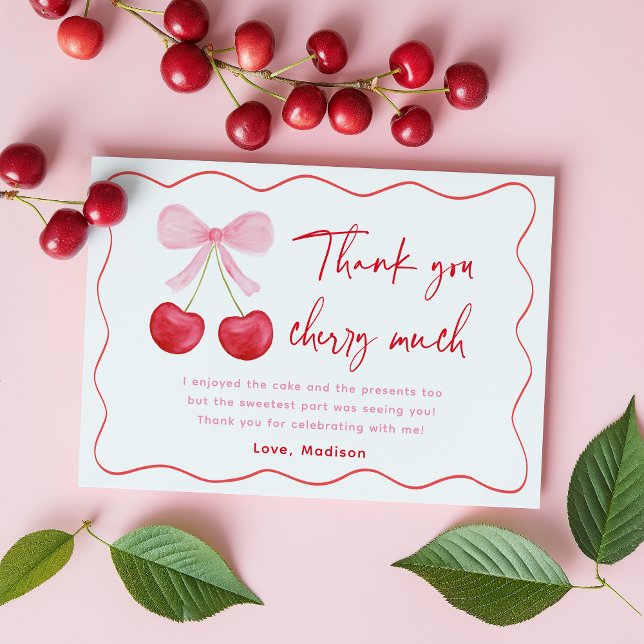 Tarjeta De Agradecimiento Aniversario de la cereza de Bow Rosado (Subido por el creador)