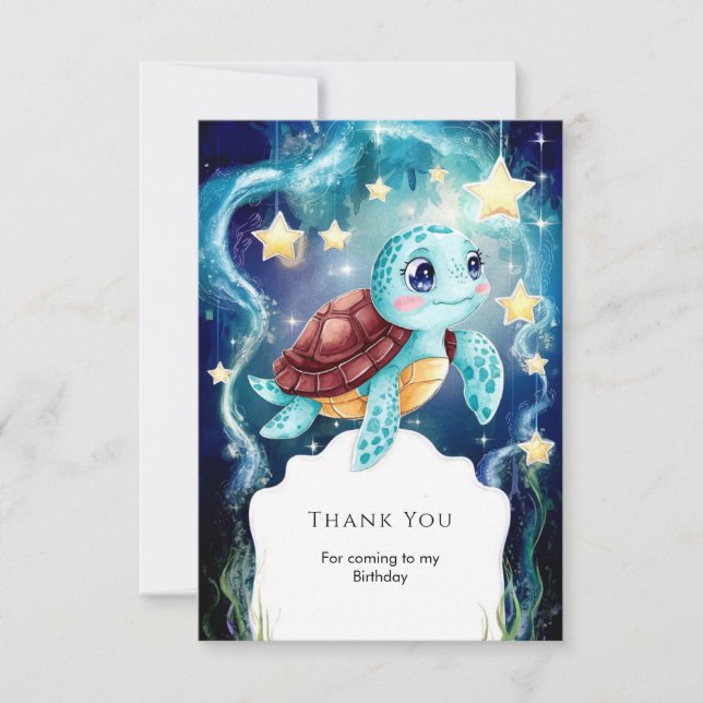Tarjeta De Agradecimiento Aniversario de la excitante tortuga submarina del  (Anverso)