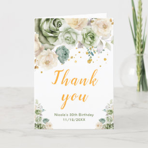 Tarjeta De Agradecimiento Aniversario de la floral verde sabio y crema