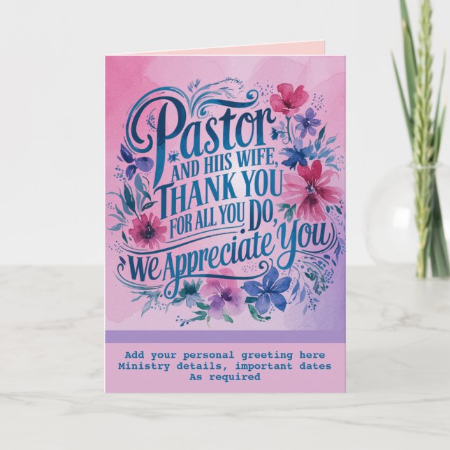 Tarjeta De Agradecimiento Aniversario de la gratitud de la esposa del pastor (Anverso)