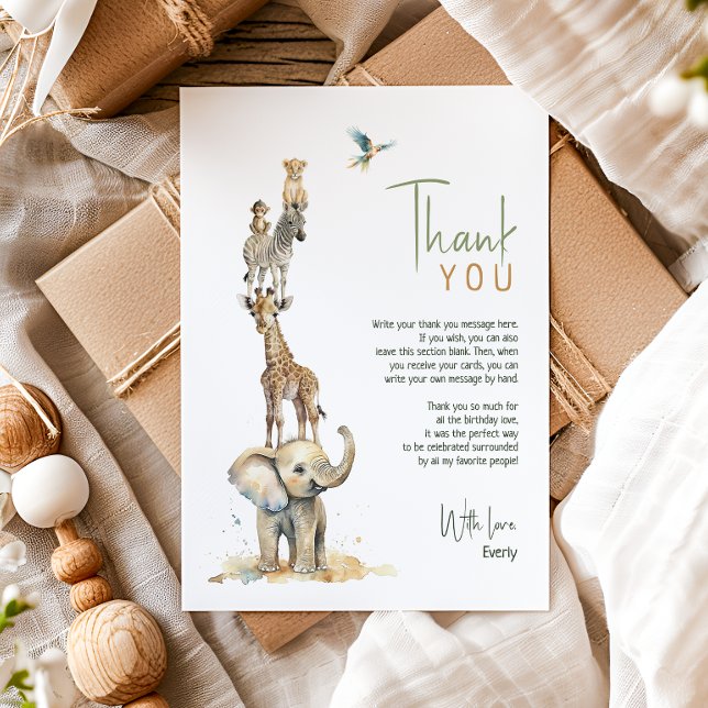Tarjeta De Agradecimiento Aniversario de la natalidad de animales salvajes d (Subido por el creador)