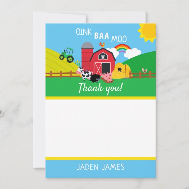 Tarjeta De Agradecimiento Aniversario de los Animales de la Granja Barnyard  (Anverso)