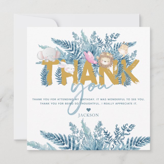 Tarjeta De Agradecimiento Aniversario de los animales de Safari (Anverso)