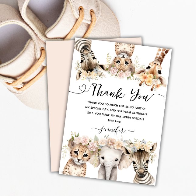 Tarjeta De Agradecimiento Aniversario de los animales de Safari Chica Gracia (Subido por el creador)