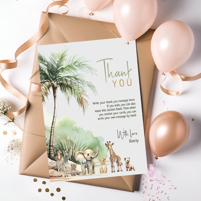 Tarjeta De Agradecimiento Aniversario de los niños verticales del Safari de  (Subido por el creador)