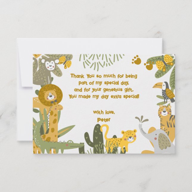 Tarjeta De Agradecimiento Aniversario de niños salvajes de safari (Anverso)