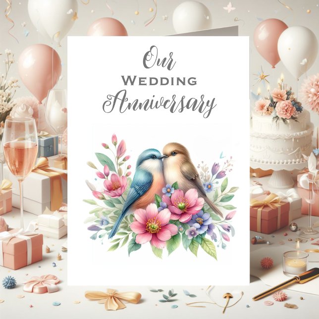 Tarjeta De Agradecimiento Aniversario de nuestro Boda Amarre Aves (Our Wedding Anniversary card)