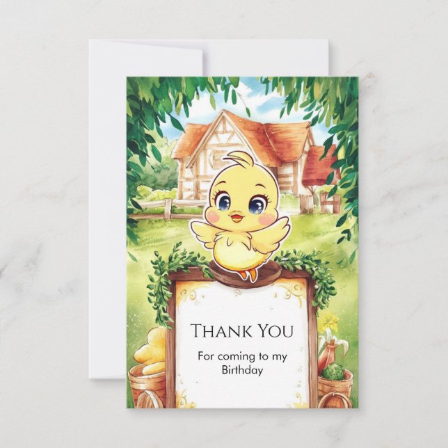 Tarjeta De Agradecimiento Aniversario de pollo pequeño encantado (Anverso)