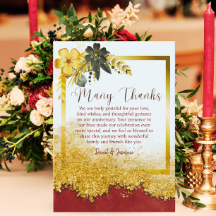 Tarjeta De Agradecimiento Aniversario del Boda Foral personalizado Gold y Bo